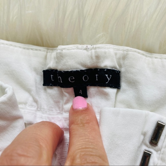 Theory | White Flare Cotton Blend Pants - Picture 4 of 9